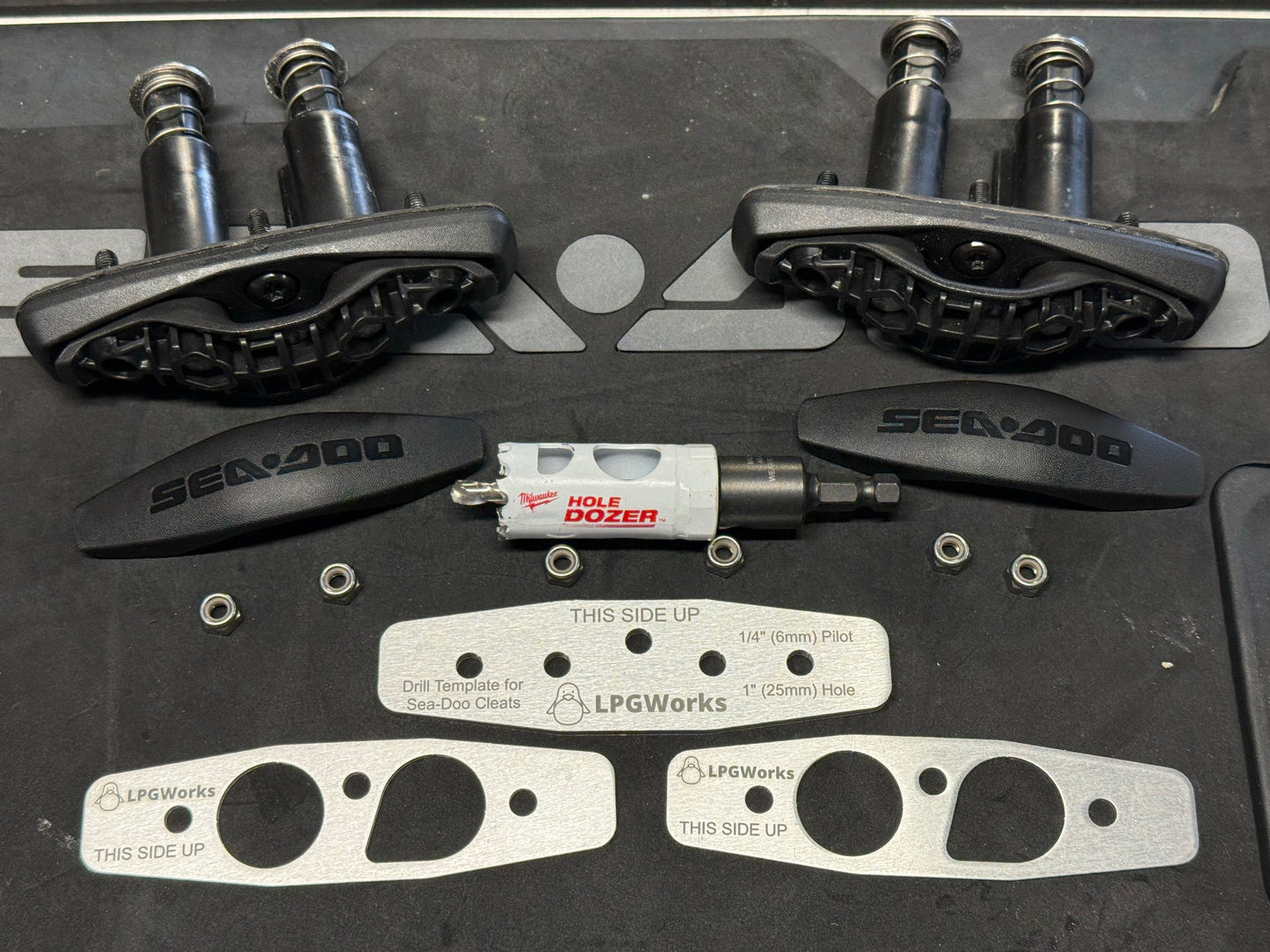 Drill Guide/Template and Cleat Backers for Seadoo Retractable Cleats